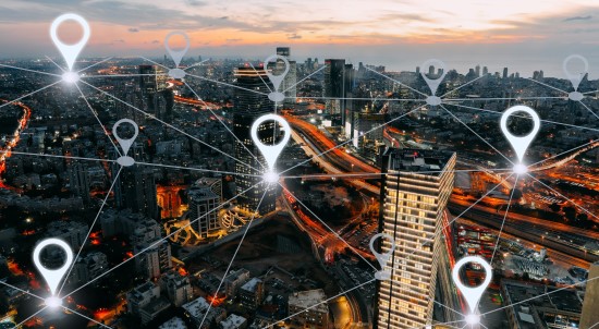 City view with geo location spots